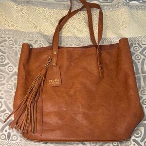 Vegan Leather Brown Tote Bag